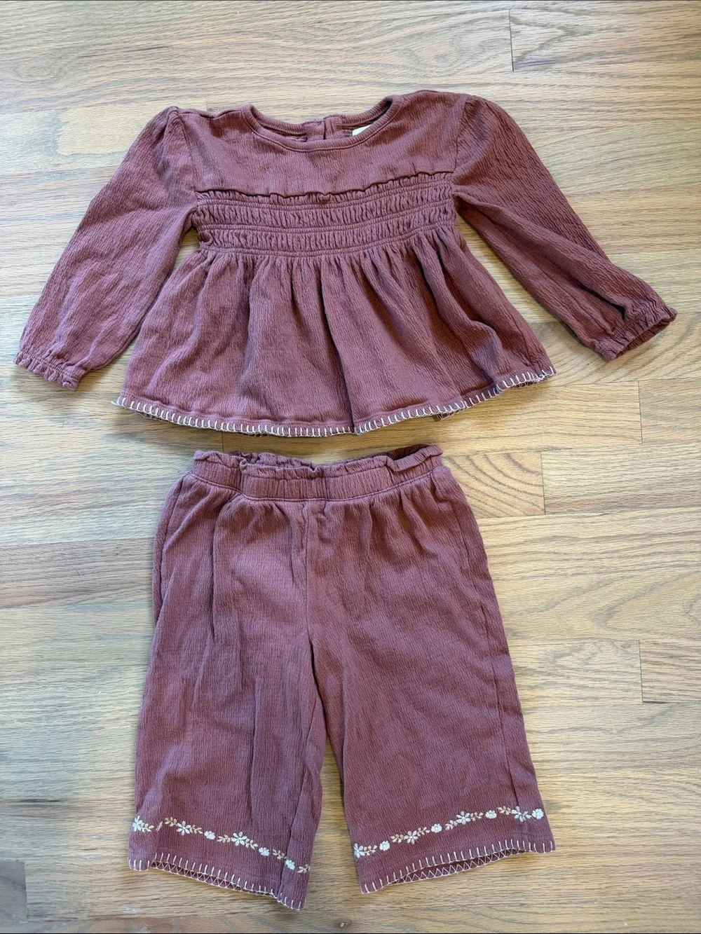 Children's Smocked Two-Piece Pajama Set in Dusty Mauve